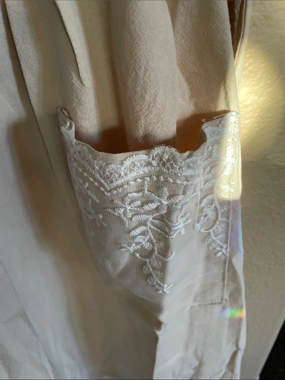 Cream Ruffled Apron with Embroidered Detail No Size Tag